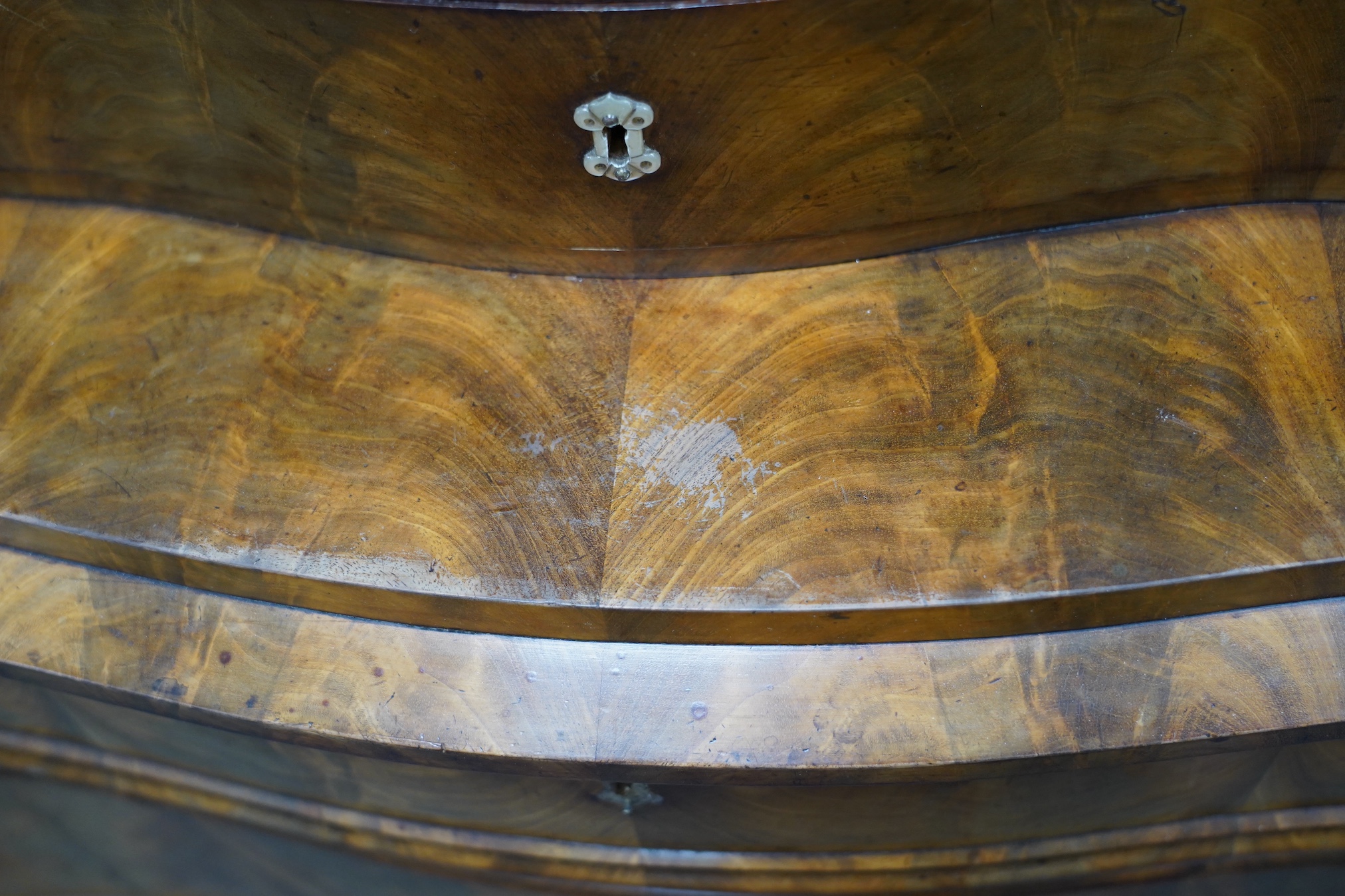 A 19th century French commode, width 96cm, depth 49cm, height 93cm. Condition - fair